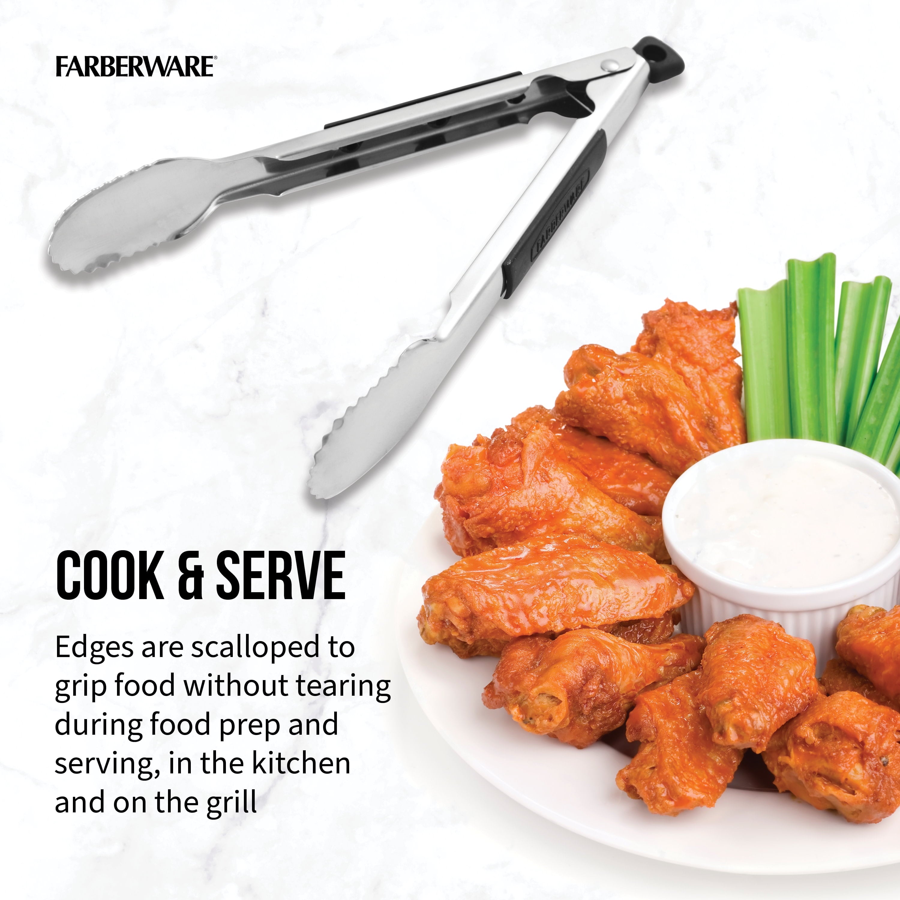 Soft-Grip Stainless Steel 9 in Locking Kitchen Food Tongs - Image 4