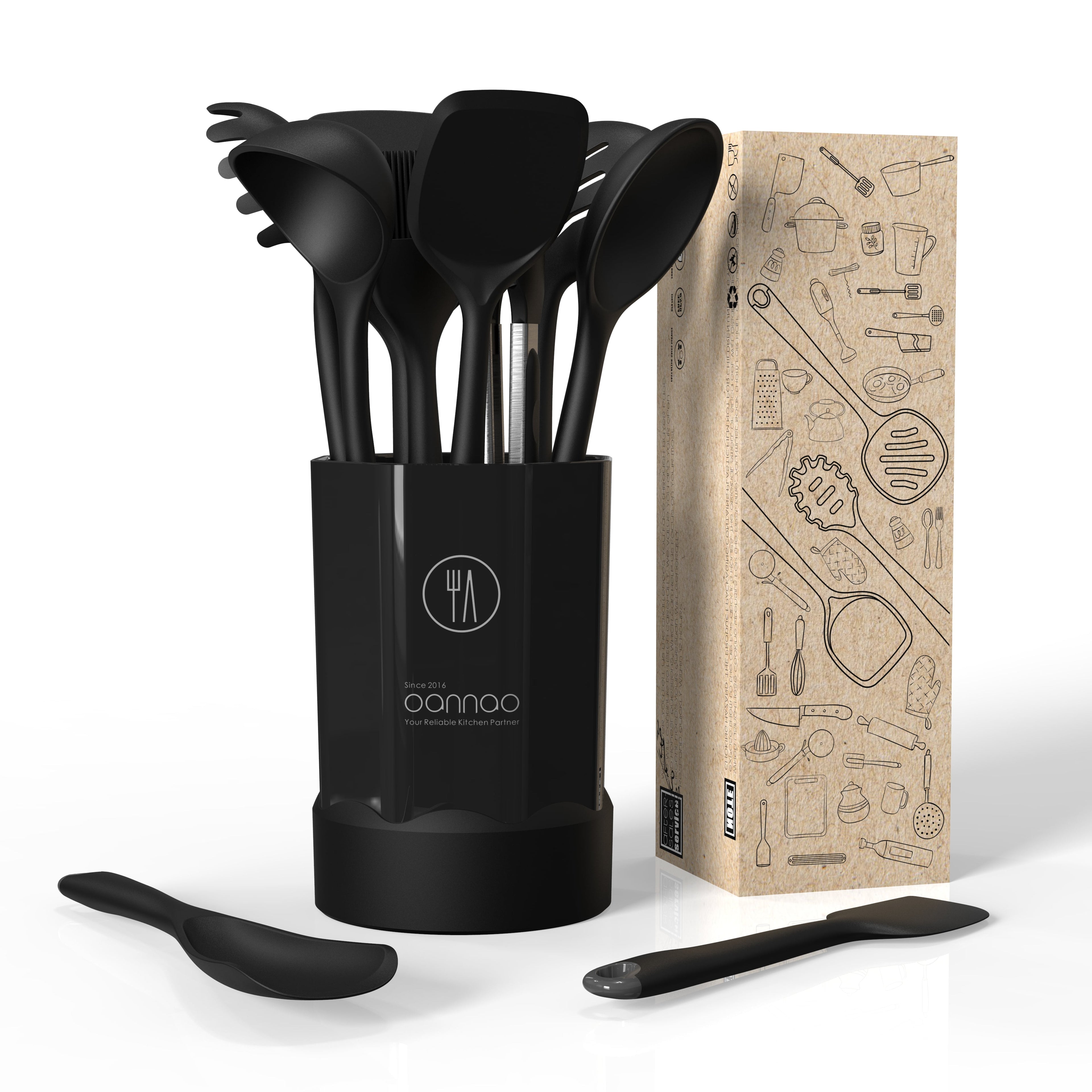 Silicone Kitchen Utensils Set, 600°F Heat Resistant Silicone Cooking Utensils, Spatula, Spoon, Whisk, Tongs, Kitchen ... - Image 3