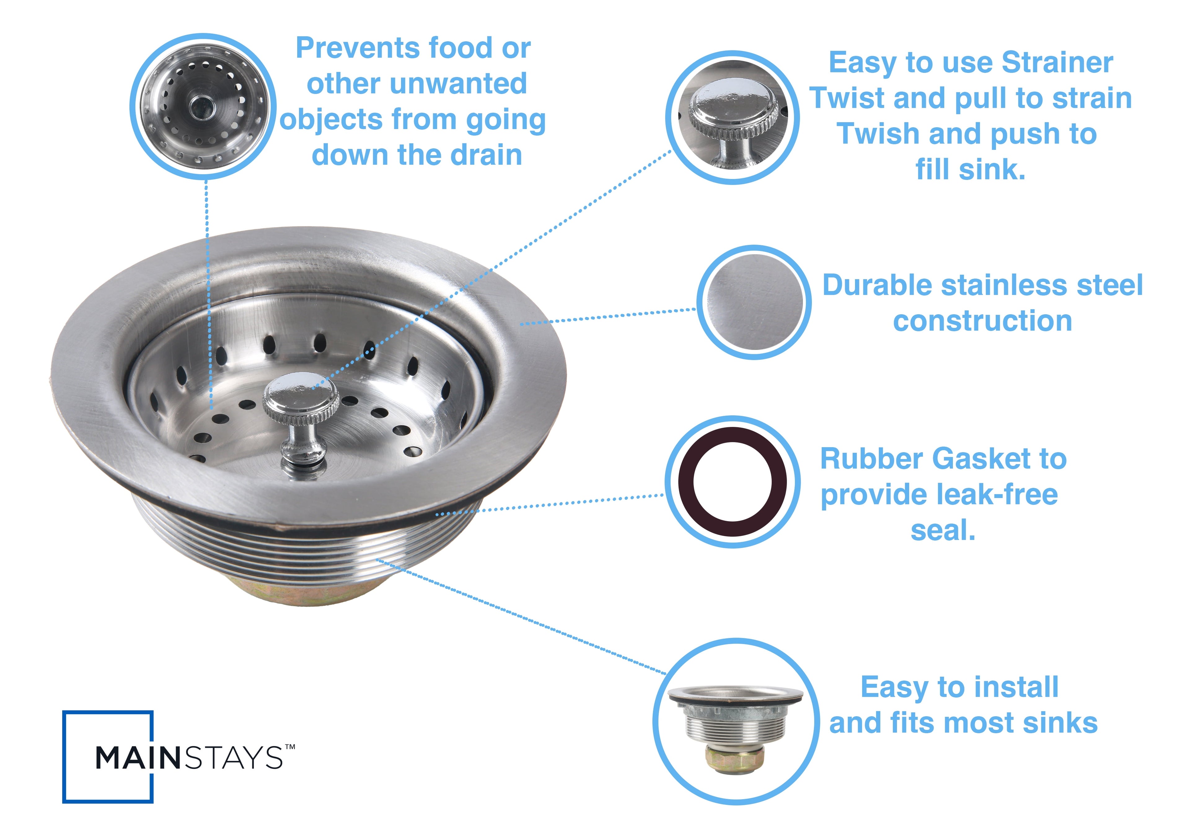 Mainstays Stainless Steel Sink Basket and Strainer Assembly Silver - Image 3