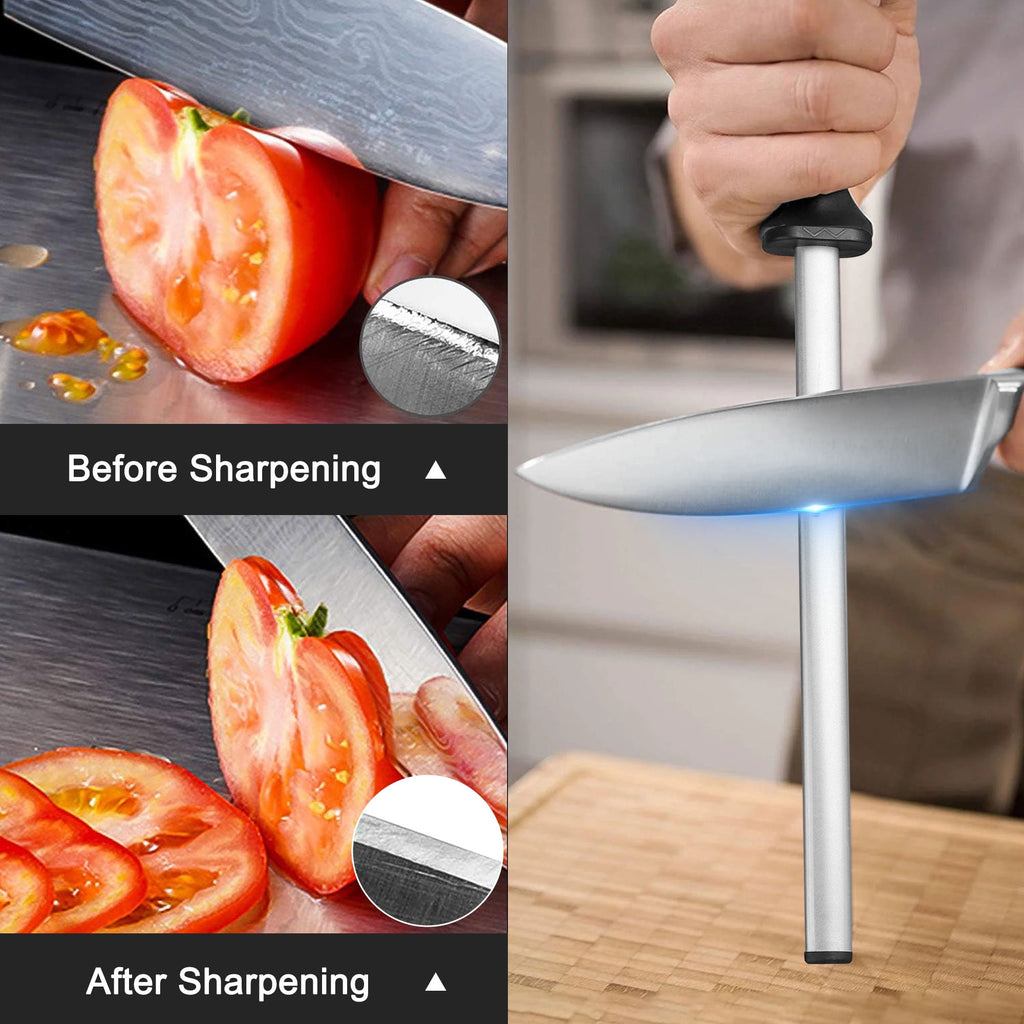 TSV 12" Diamond Sharpening Steel, Knife Blade Sharpener Honing Rod, Professional Kitchen Chef Stick - Image 2