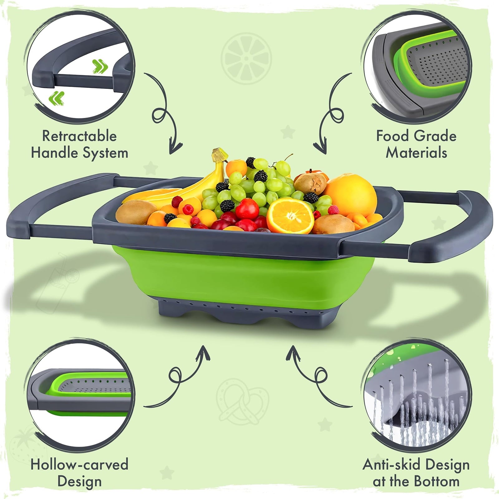 Colander collapsible, Colander Strainer Over The Sink Vegetable Fruit Strainer Basket (6 Quart) with Extendable Handl... - Image 3