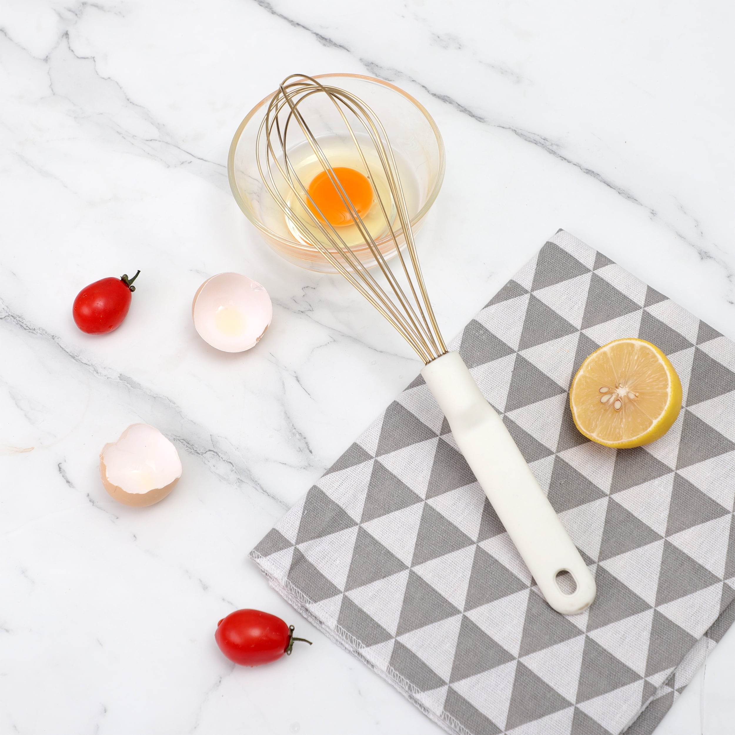 Wire Hand Whisk for Cooking Durable, Rust-Resistant & Dishwasher Safe, Cream & Gold - Image 3