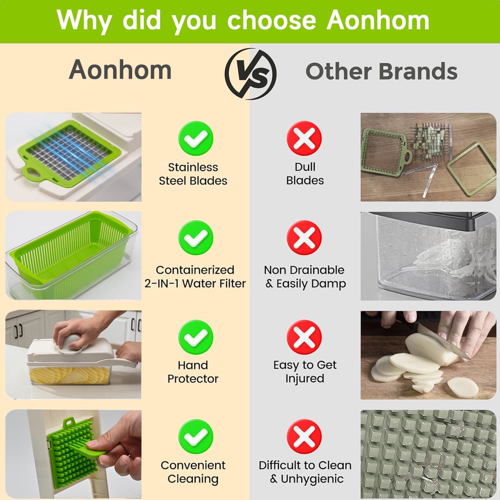 Aonhom Vegetable Chopper Food Slicer, 14 in 1 Food Chopper for Onion, Veggie, Cheese Grater, Vegetables Cutter With L... - Image 5