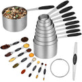 AOWOO 17 Pieces Measuring Cups and Magnetic Measuring Spoons Set Stainless Steel, 8 Measure Cups with Silicone Handle...