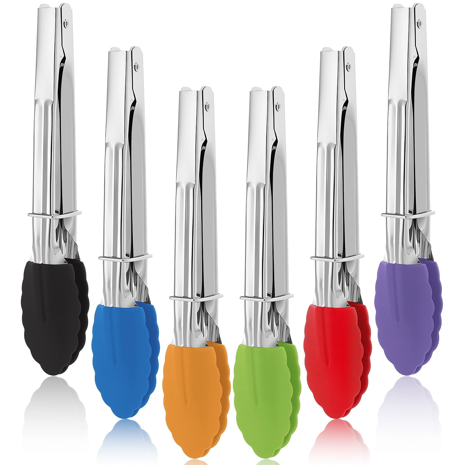 AOWOO 6 Pack Small Tongs with Silicone Tips, 7-Inch Mini Serving Tongs, Multicolor Food Tongs with Stainless Steel Ha...
