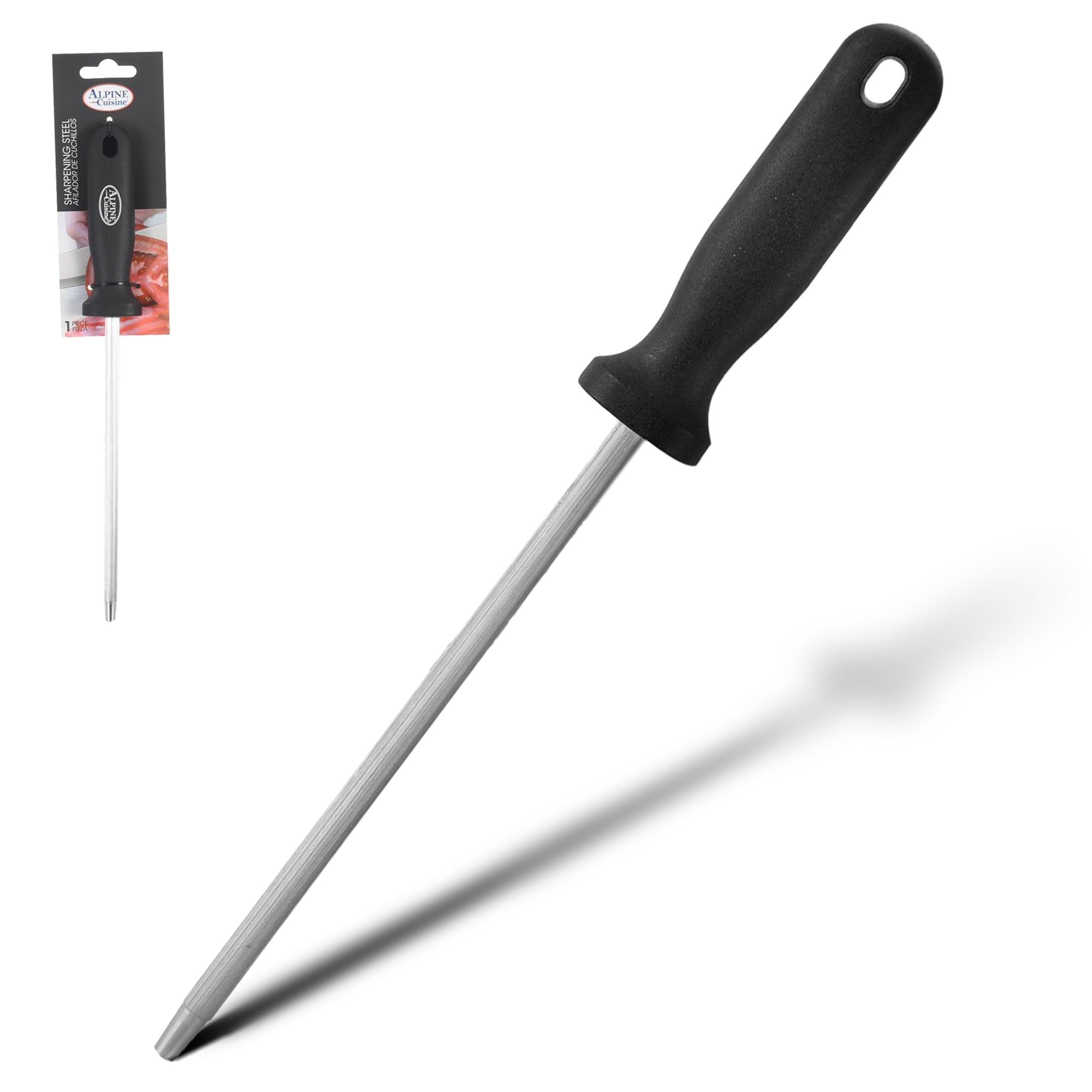 Alpine Cuisine Tempered Steel Knife Sharpener 8 Inch with Ergonomic Handle, Professional Knife Sharpening Rod Sturdy ...
