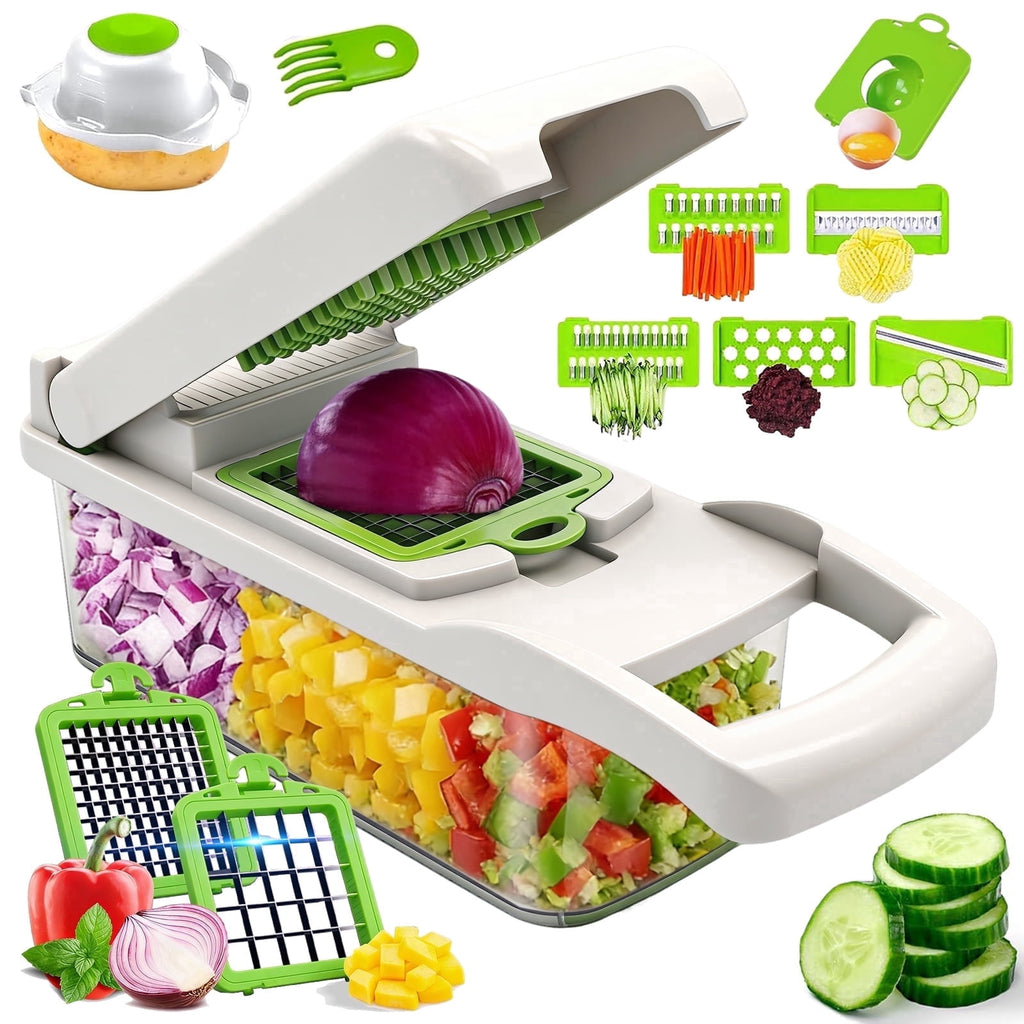 Aonhom Vegetable Chopper Food Slicer, 14 in 1 Food Chopper for Onion, Veggie, Cheese Grater, Vegetables Cutter With L...
