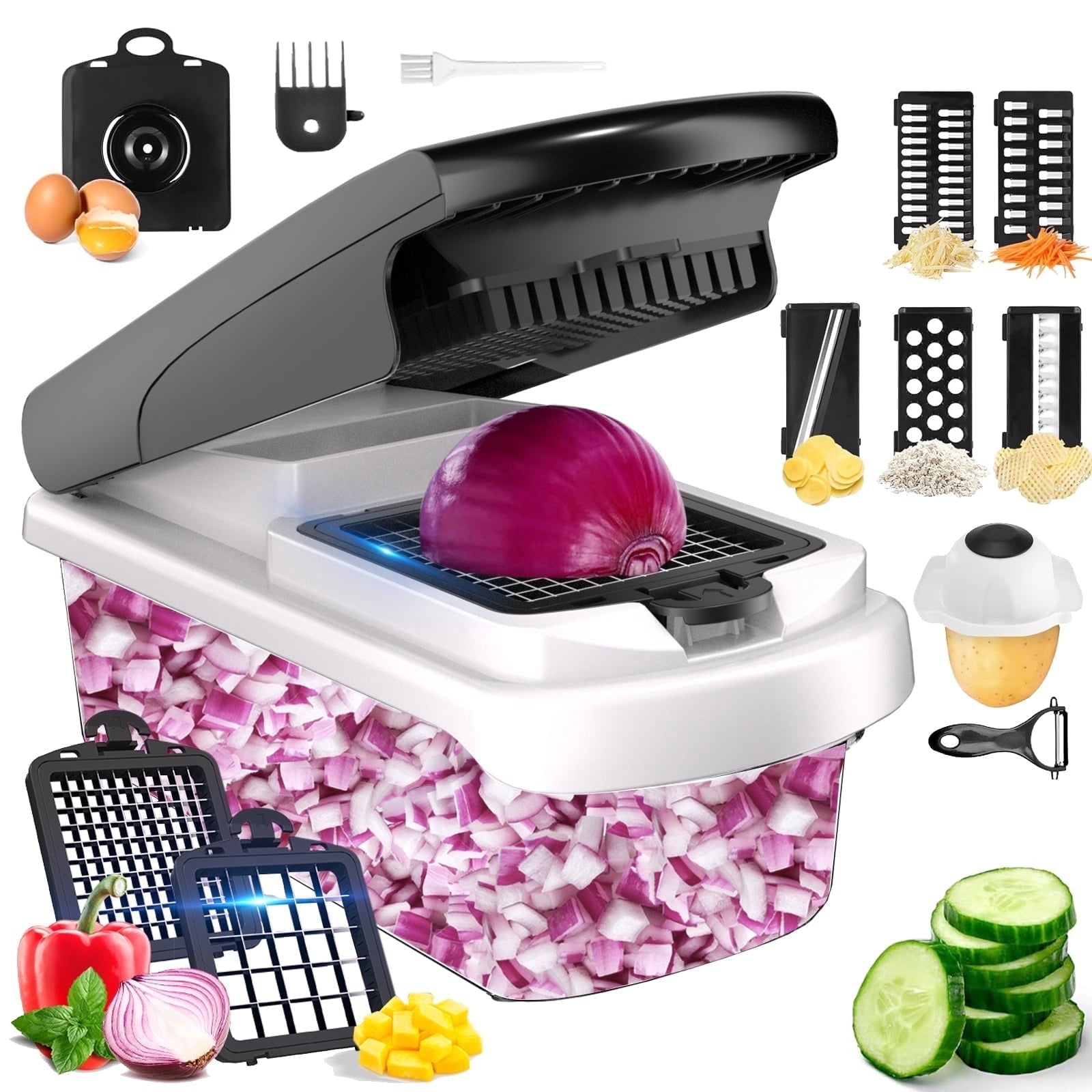Aonhom Vegetable Chopper Food Slicer, 15 in 1 Multi-Function Food Chopper for Onion, Veggie, Cheese Grater, Vegetable...