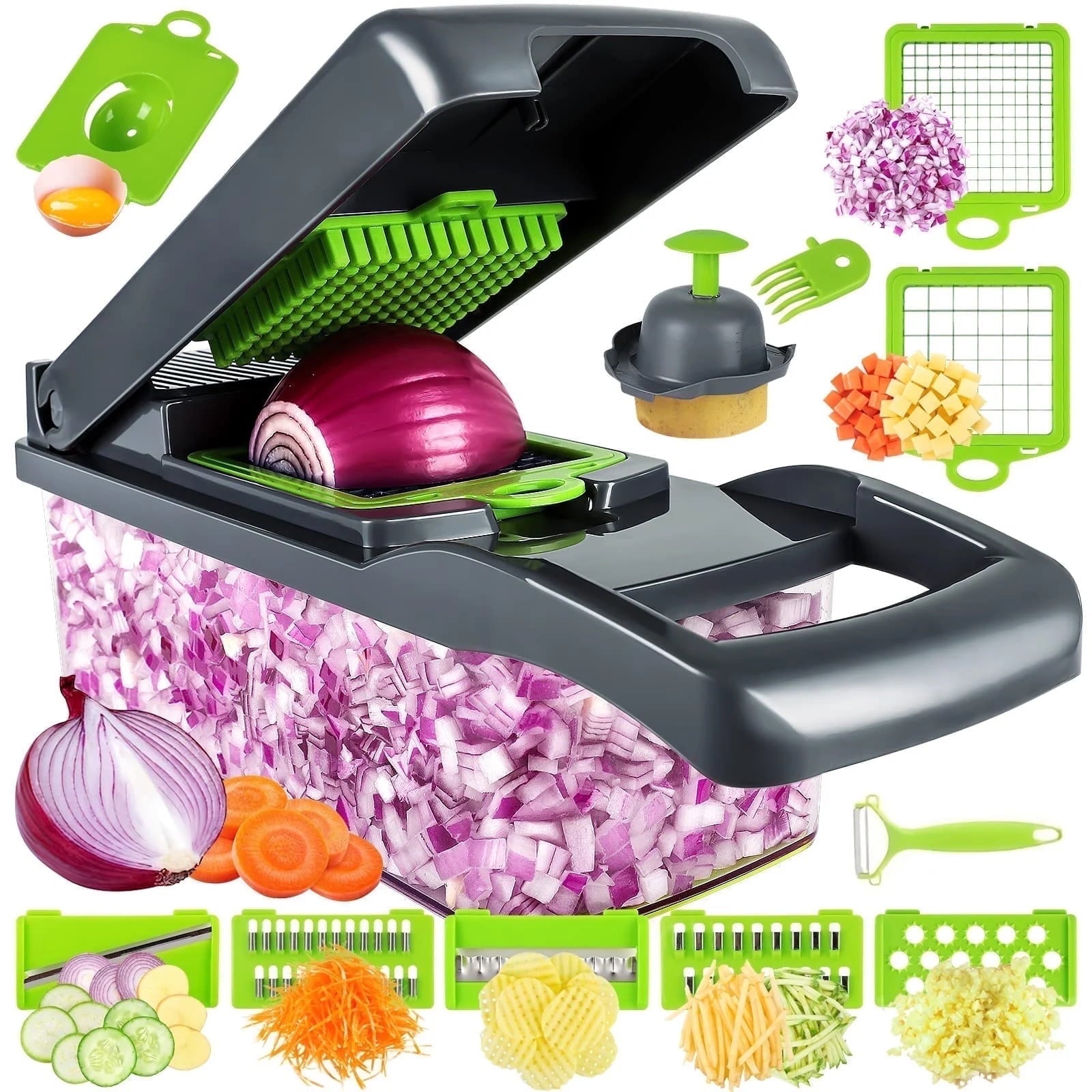 B BARTANS 16-in-1 Food Dicer, Slicer, Shredder, Chopper for Vegetables with Stainless Steel Blades