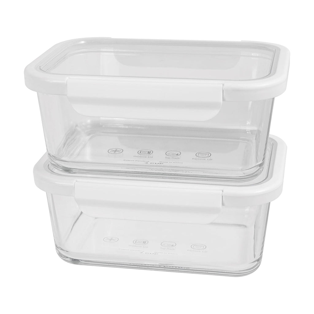 Better Homes & Gardens 4Cup Rectangle Glass Food Storage Container with Tritan Lid. Set of 2, 4 Pieces, Designed to H...
