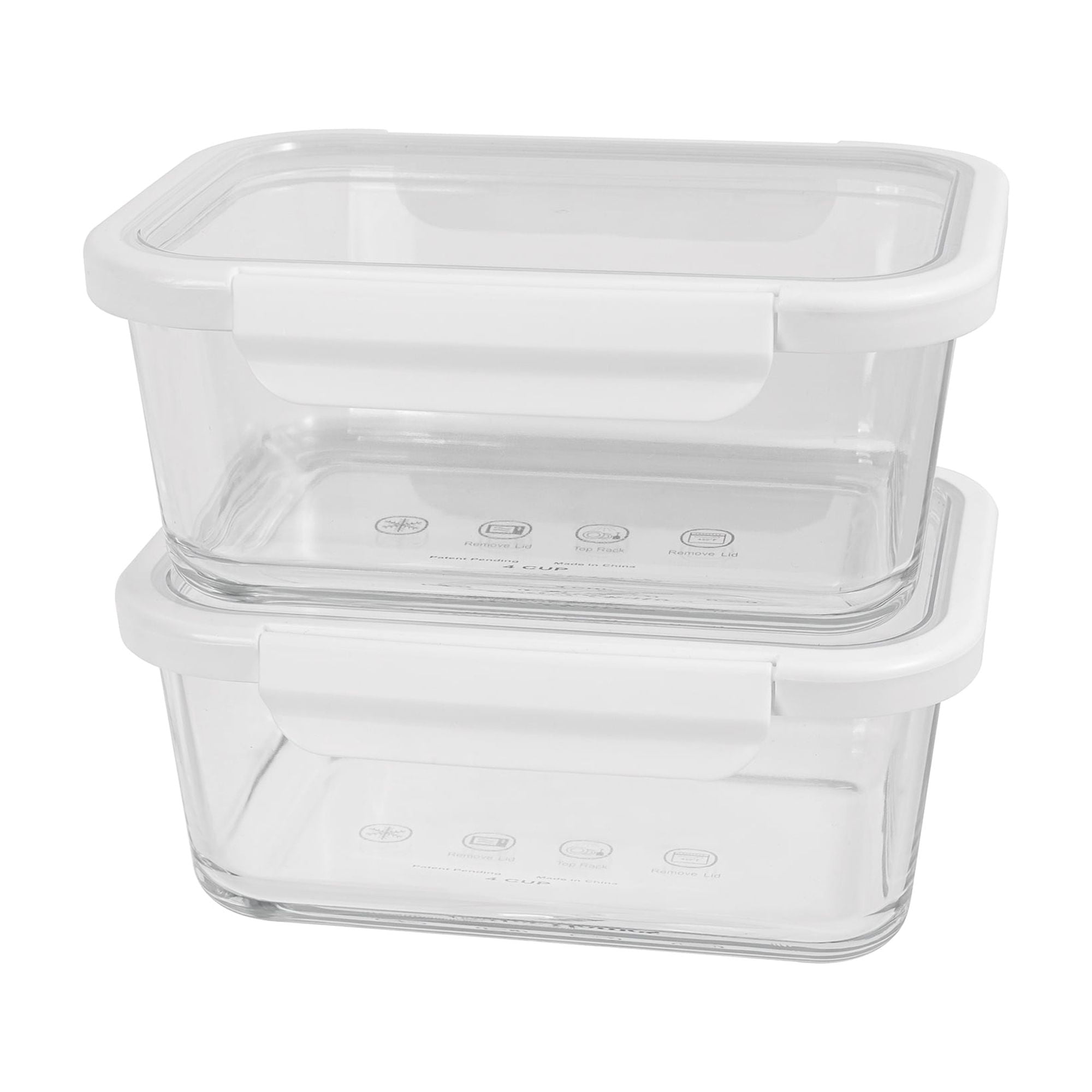 Better Homes & Gardens 4Cup Rectangle Glass Food Storage Container with Tritan Lid. Set of 2, 4 Pieces, Designed to H...