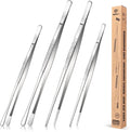 Bundlepro 4 Pcs 10'' 12'' Kitchen Fine Tweezers Tongs for Grilling Cooking Serving,Hand Wash,Silver