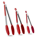 Bundlepro Stainless Steel Kitchen Locking Cooking Tongs with Silicone Tips,Set of 3-7" 9" 12", Red