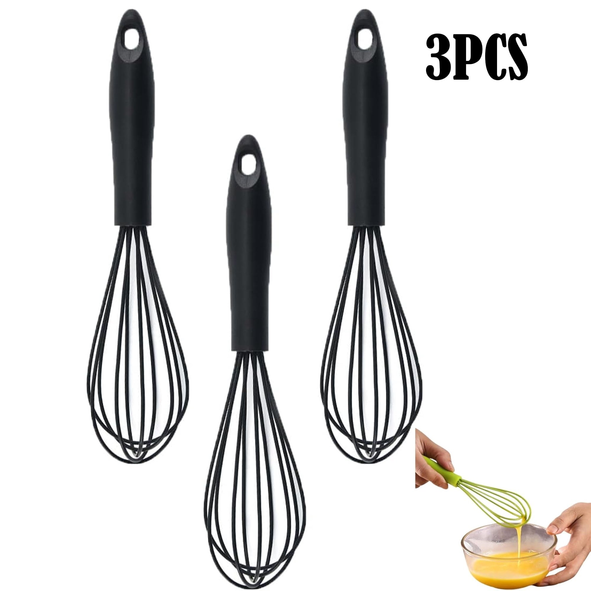 OFEFE 3-Piece Premium Silicone Wire Whisk Set - 6 Inch Heat Resistant Non-Scraping Cooking Whisks, BPA-Free Dishwashe...