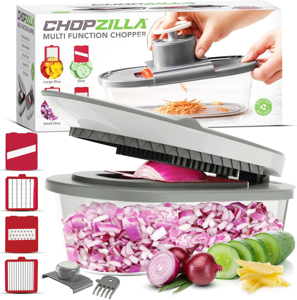 Chopzilla Mandoline Slicer Vegetable Chopper Cheese Grater Kitchen Food Dicer Veggie Potato Cutter 4 Blades Gray