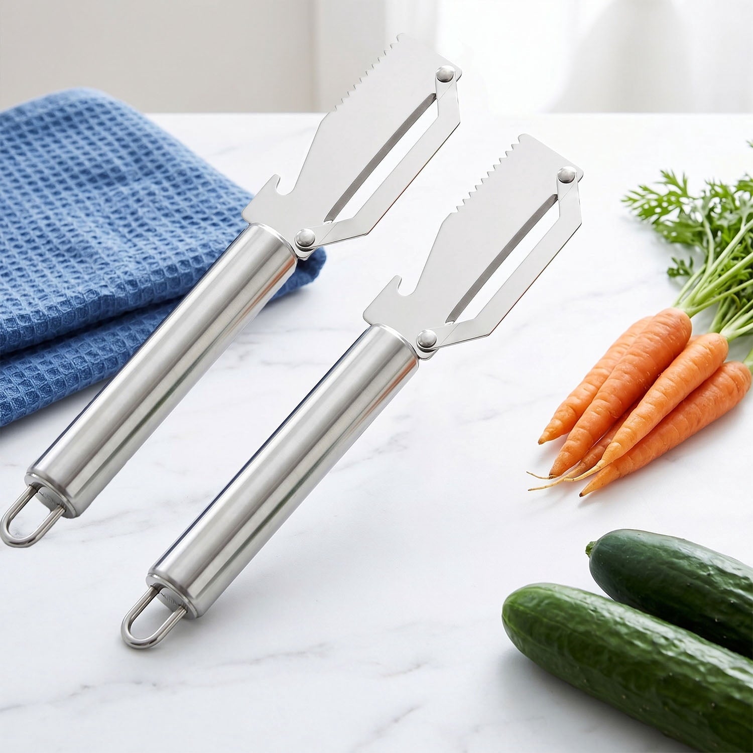 Fountwell 3-in-1 Stainless Steel Peeling Knife – Multifunctional Fruit & Vegetable Peeler, Beer Bottle Opener, Fish S...