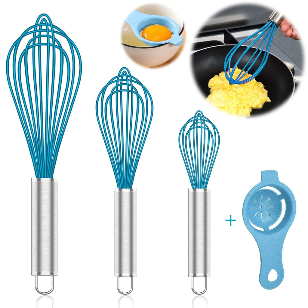 GMZW 4 Pieces Silicone Whisks Set with Yolk Separator, Wire Balloon Whisks Egg Beater, Non-slip Handle Whisk for Non-...