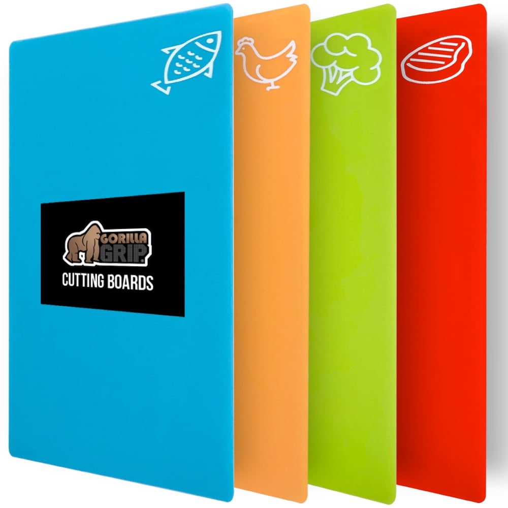 GORILLA GRIP Cutting Board Set of 4, Flexible, Durable Plastic Chopping Mats, 15x12, Multicolor