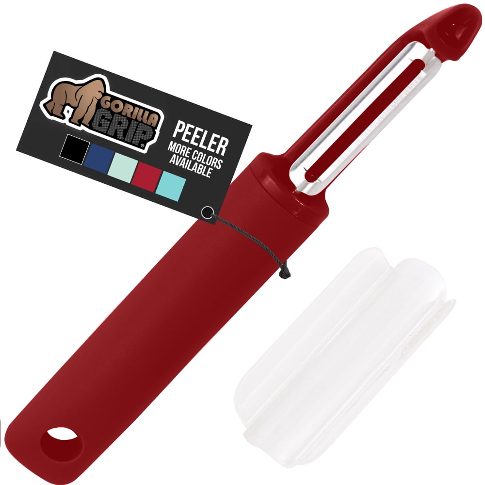 GORILLA GRIP Vegetable Peeler, Stainless Steel, Includes Blade Cover, Peels Potatoes Apples, Red