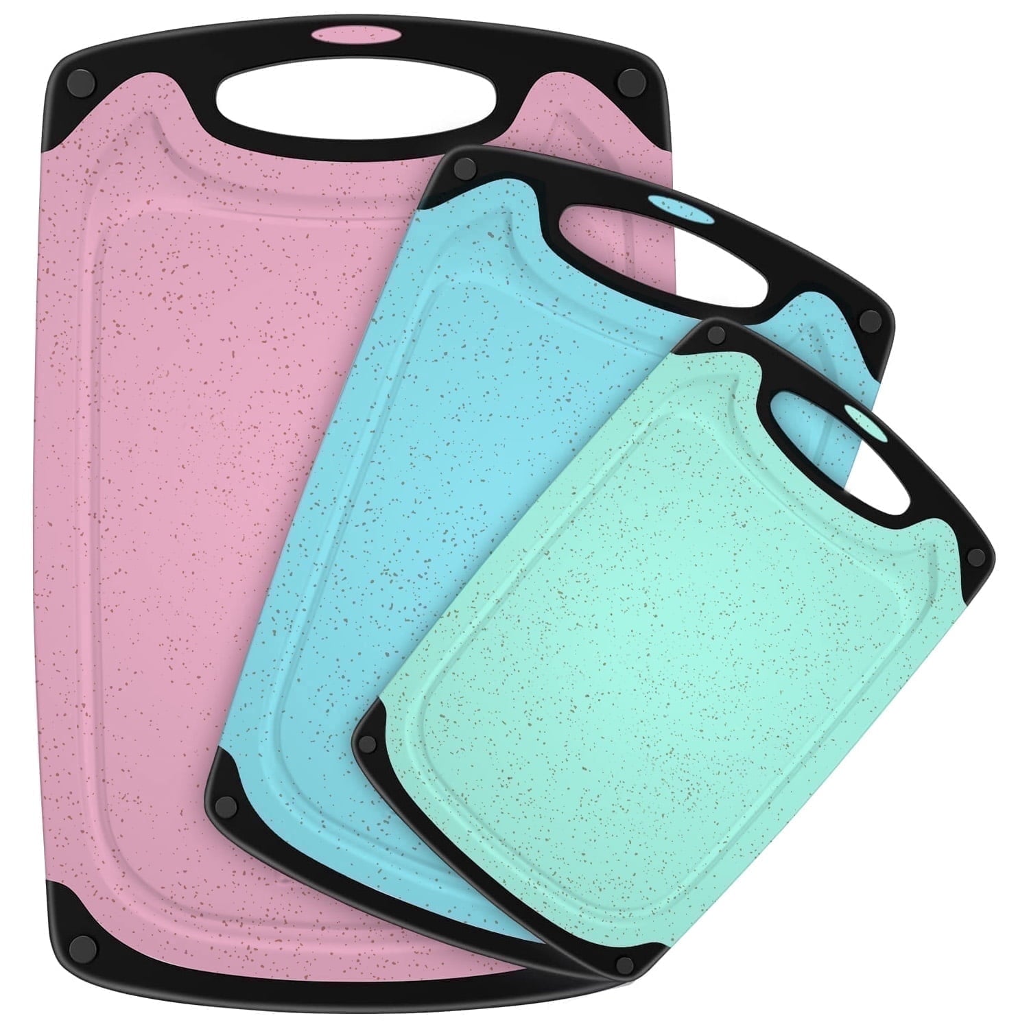 GPED 3-Piece Plastic Cutting Board Set, Durable Cutting Boards for Kitchen with Non Slip Handles and Juice Groove, Id...
