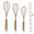 Gold Whisk Pack of 3 Stainless Steel 8"10" 12" Titianium Plating Whisks for Cooking Beater Wire Whisk Set Kitchen Wis...