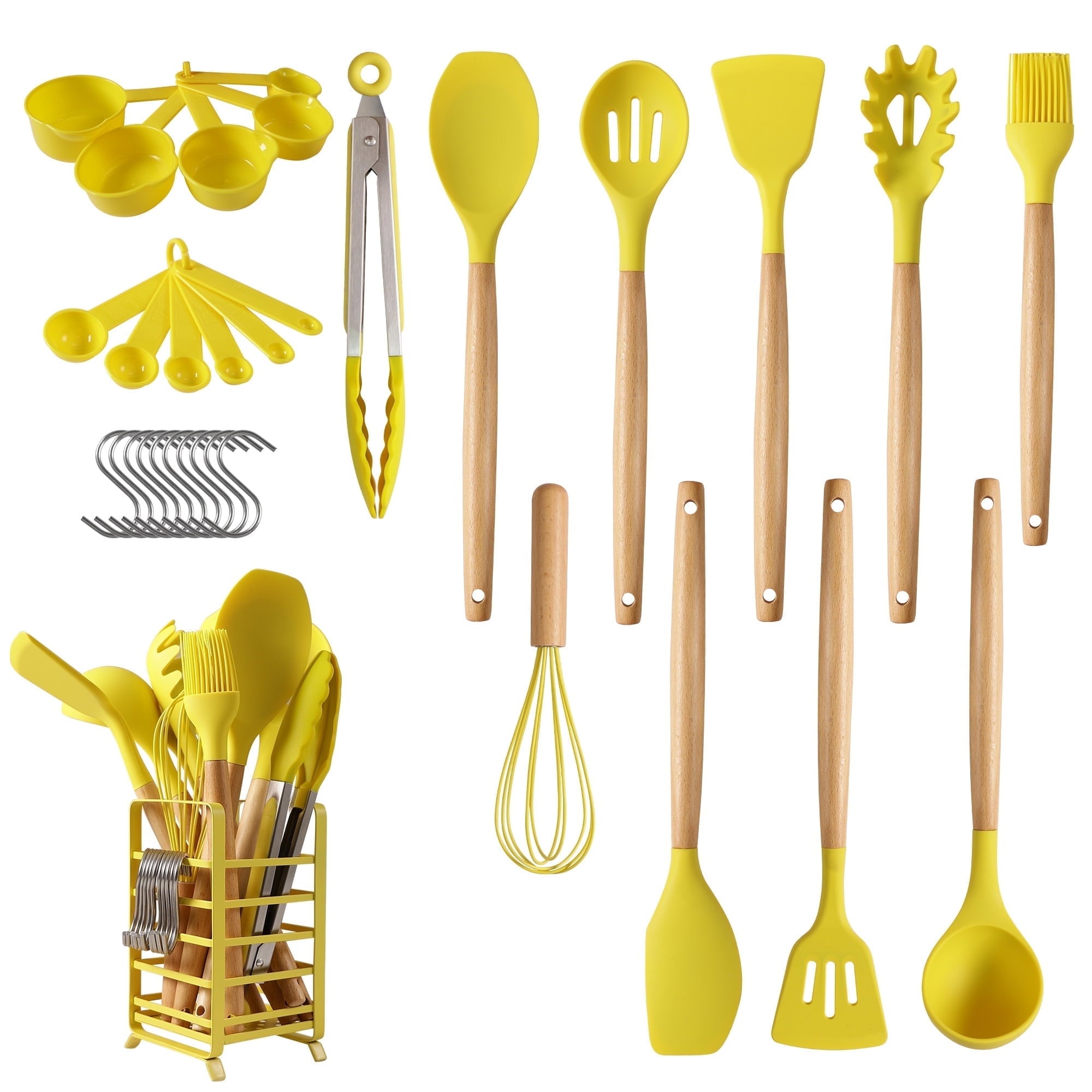 Hecef 32 PCS Silicone Cooking Utensils Set, 446°F Heat Resistant Turner Tongs,Spatula,Spoon,Brush,Whisk