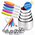 Howarmer Stainless Steel Measuring Cups and Spoons Set, 10 Piece Measuring Spoons and Cups with Soft Silicone Handles...