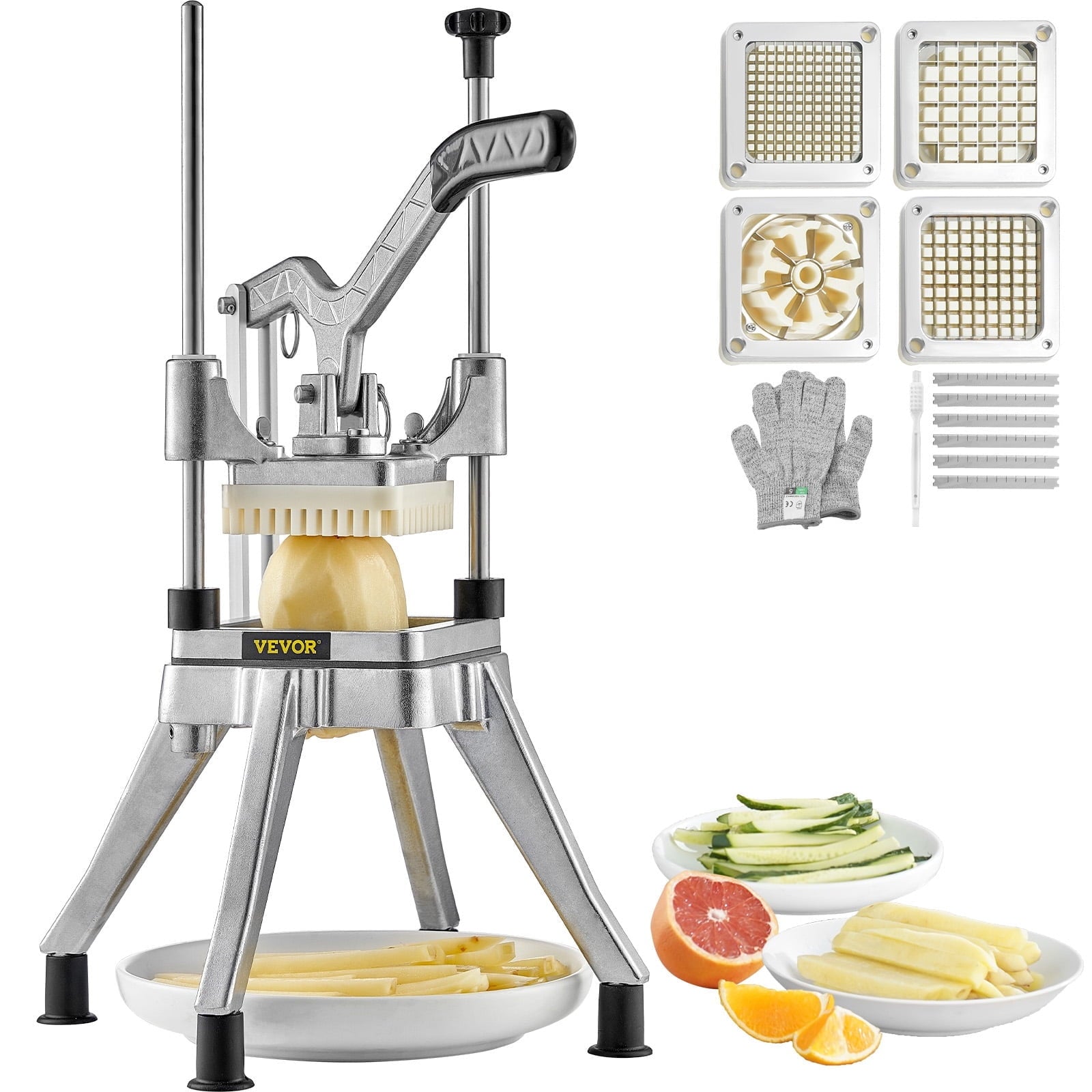 KFFKFF Commercial Vegetable Chopper with 4 Interchangeable Blades, Stainless Steel French Fry Cutter, Potato Dicer & ...