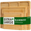 Kikcoin Bamboo Cutting Board Set of 3, Heavy Duty Kitchen Chopping Boards with Juice Grooves, Reversible Charcuterie ...