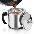 LJSXFI Bacon Grease Container With Strainer, 1.8L(60oz) Kitchen Stainless Steel Oil Container Can with Lid and Anti-s...