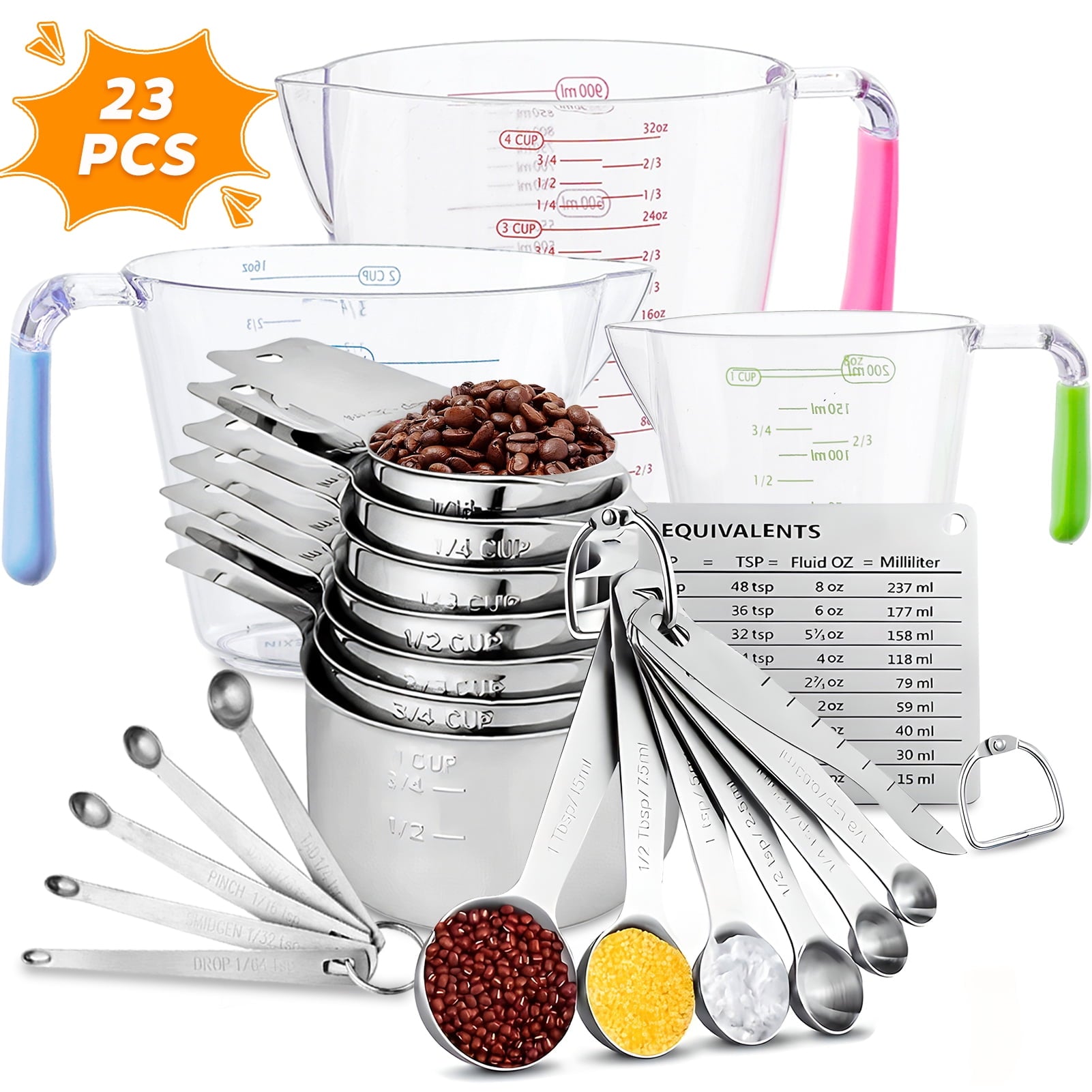 Lumikrypt 23Pcs Measuring Cups and Spoons Set, Stainless Steel Nesting Measuring Cups Spoons with Plastic Measuring C...