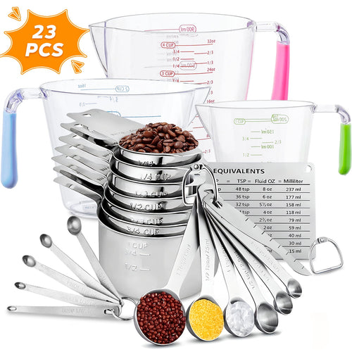 Lumikrypt 23Pcs Measuring Cups and Spoons Set, Stainless Steel Nesting Measuring Cups Spoons with Plastic Measuring C...