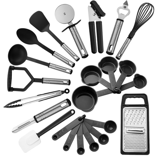 Lux Decor Collection 23 Piece Kitchen Utensils Set - Nylon and Stainless Steel Cooking Utensils Set - Black Utensil K...