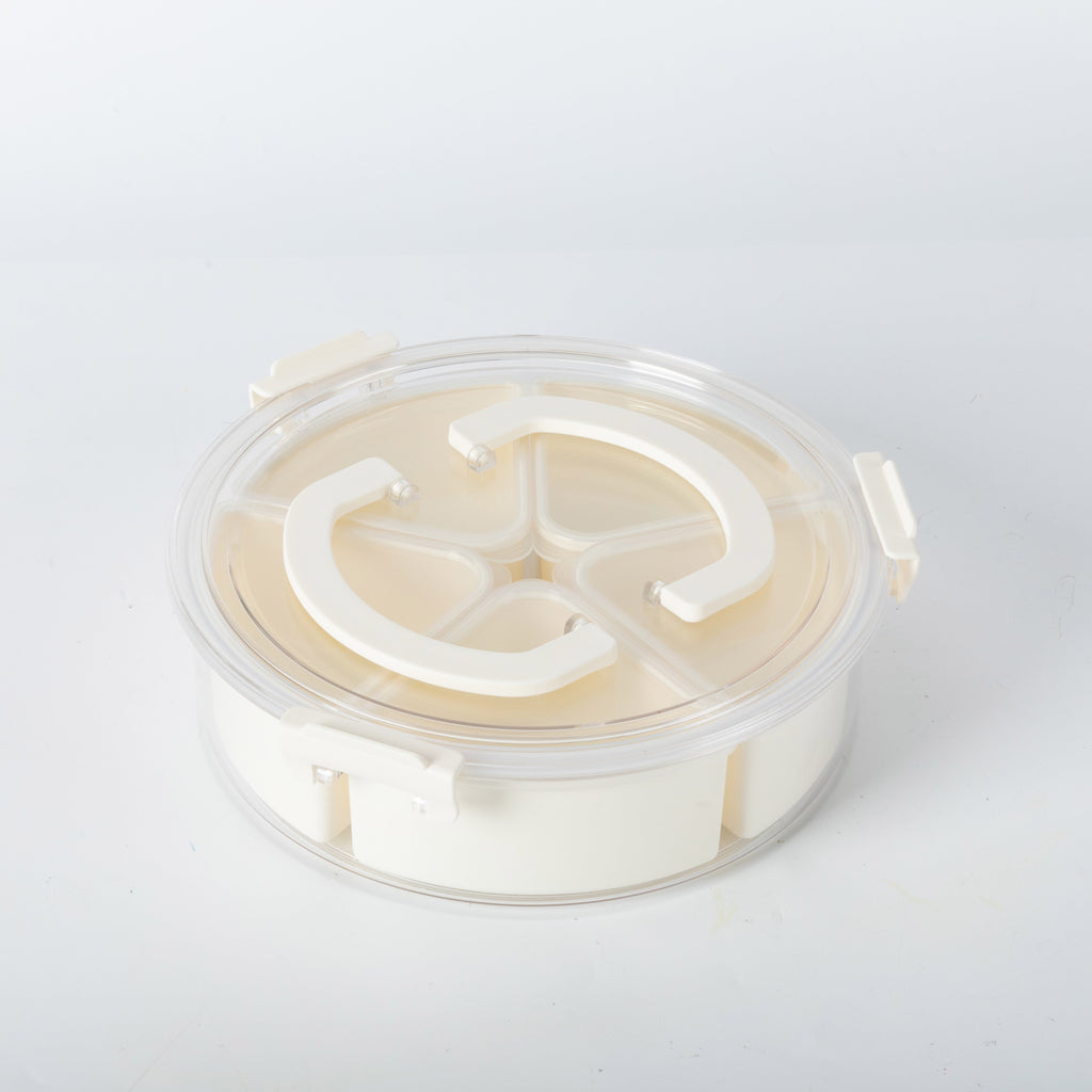 Mainstays Snackle Box, Lunch & Snack Container with lids, Plastic, Round, 5 Compartment , White, Well Suited to Hot o...