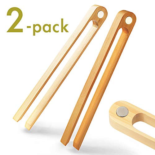 Magnetic Bamboo Toaster Tongs: 100% Natural 8.7" Wood Kitchen Toast Tongs| Eco-Friendly, Space Saving Modern Kitchen ...