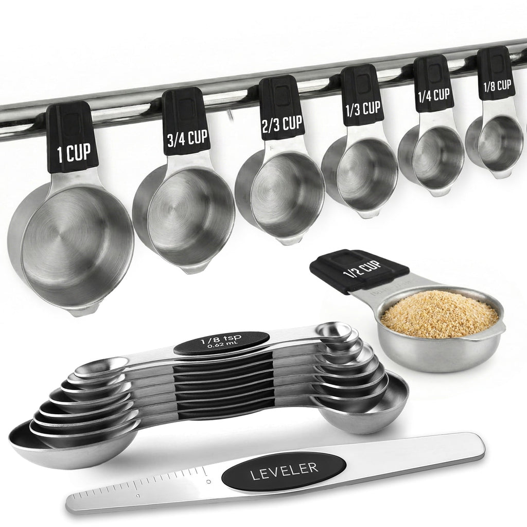 Magnetic Measuring Cups and Spoons Set, Stainless Steel with Easy-to-Read Markings, Dual-Sided N40 Magnetic Tool for ...