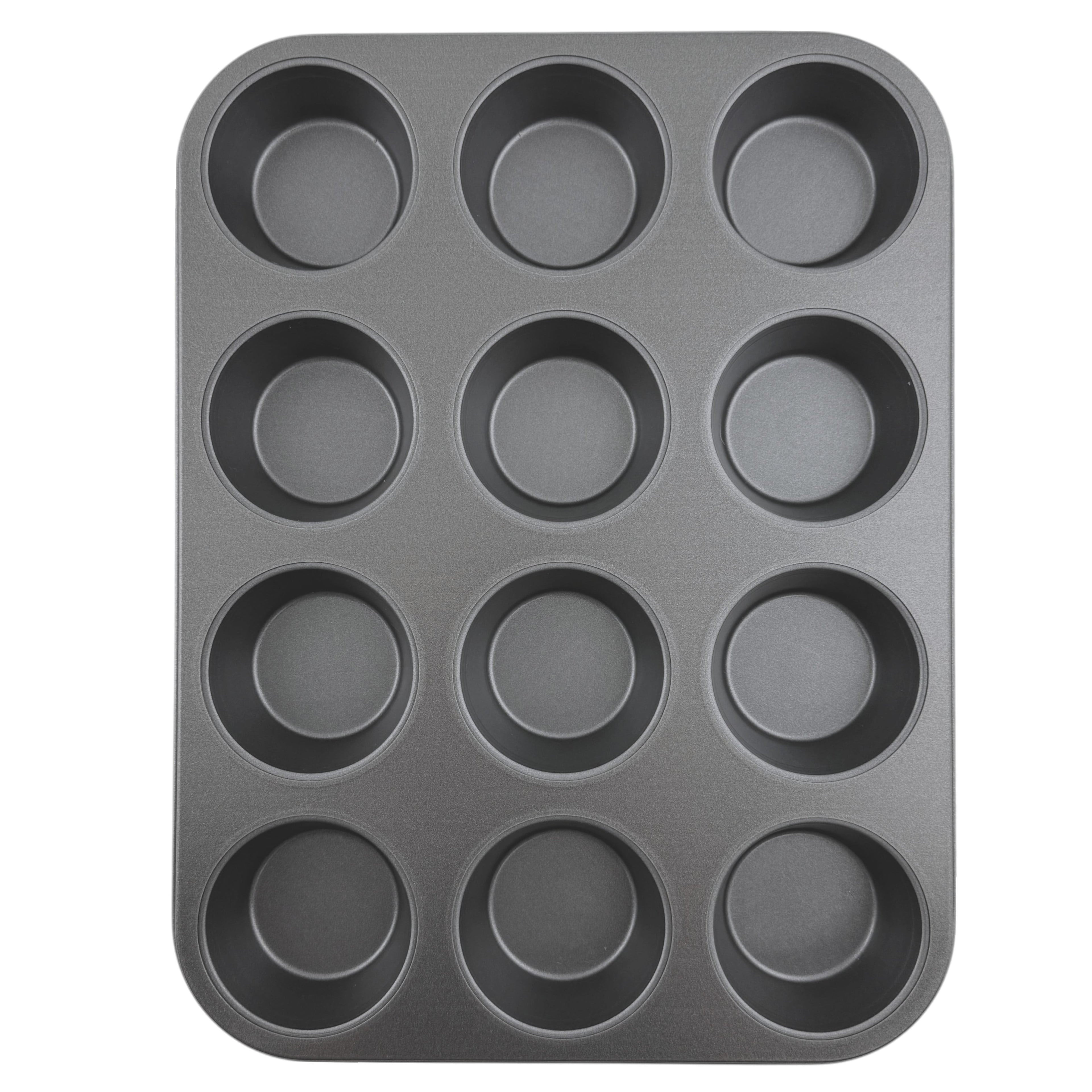 Mainstays 12-Cup Nonstick Muffin Pan, Cupcake Pan, 2.9" Diameter Cup, Gray, 1 Count