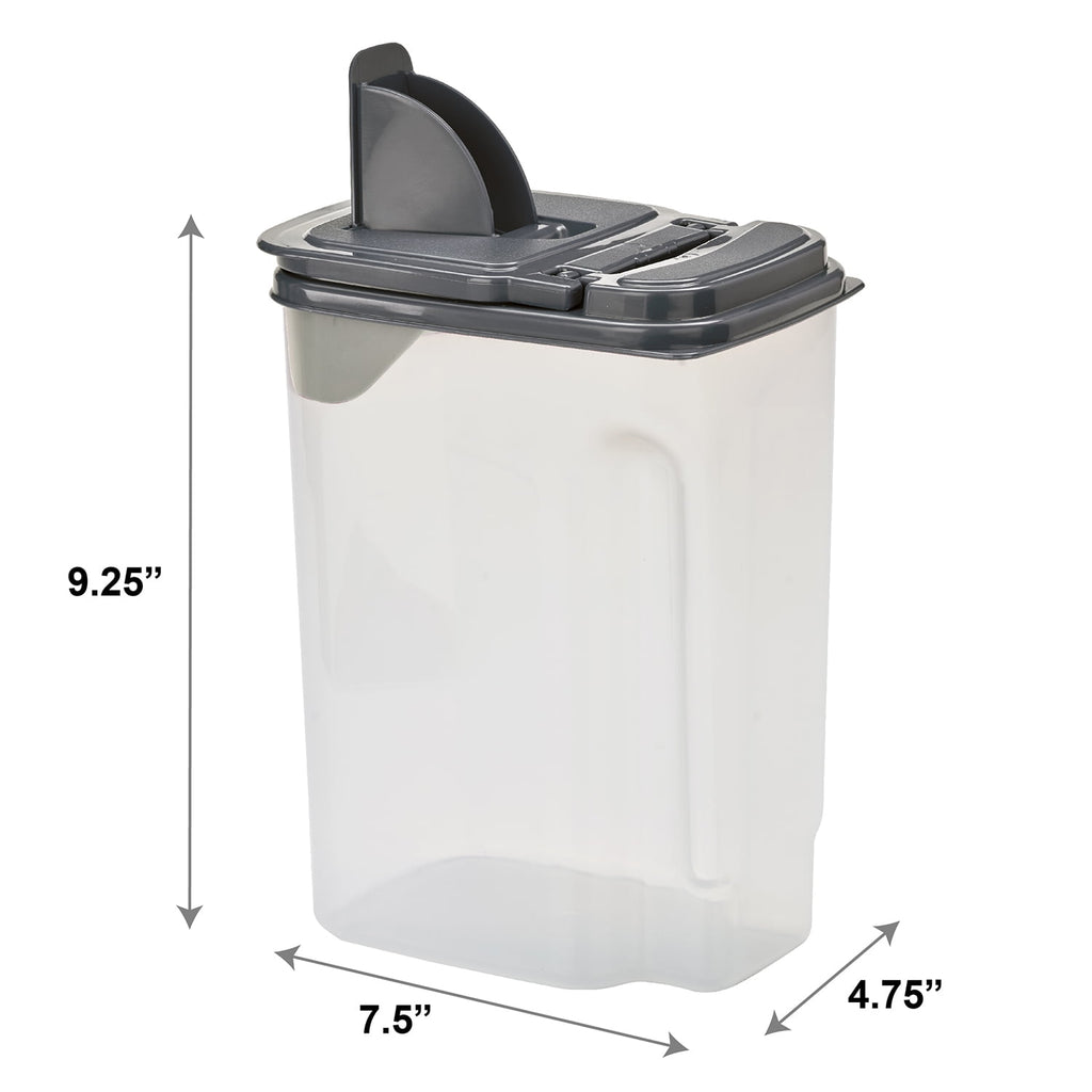 Mainstays 3.5 QT Plastic Food Dispenser, Clear with Gray Lid (1 Each) 7.5" L x 3.75" W x 9.25" H, Designed to Help wi...