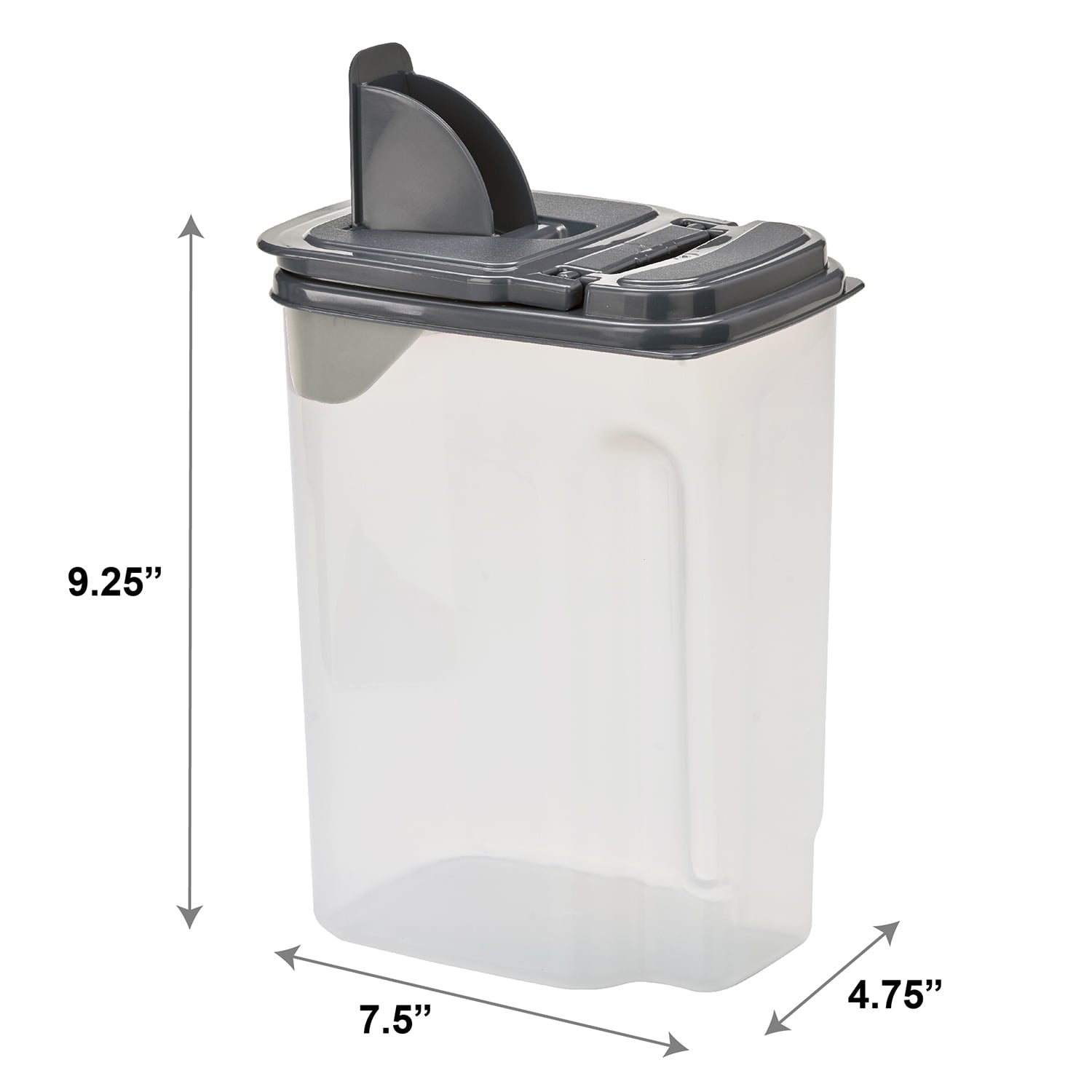 Mainstays 3.5 QT Plastic Food Dispenser, Clear with Gray Lid (1 Each) 7.5" L x 3.75" W x 9.25" H, Designed to Help wi...