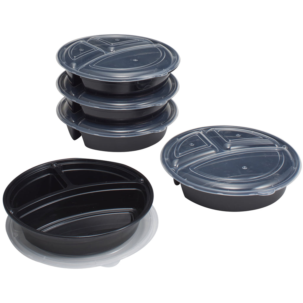Mainstays 5-Pack Round Meal Prep Containers with 3 Compartments and Lids, 1L, BPA-Free, Microwave & Dishwasher Safe, ...