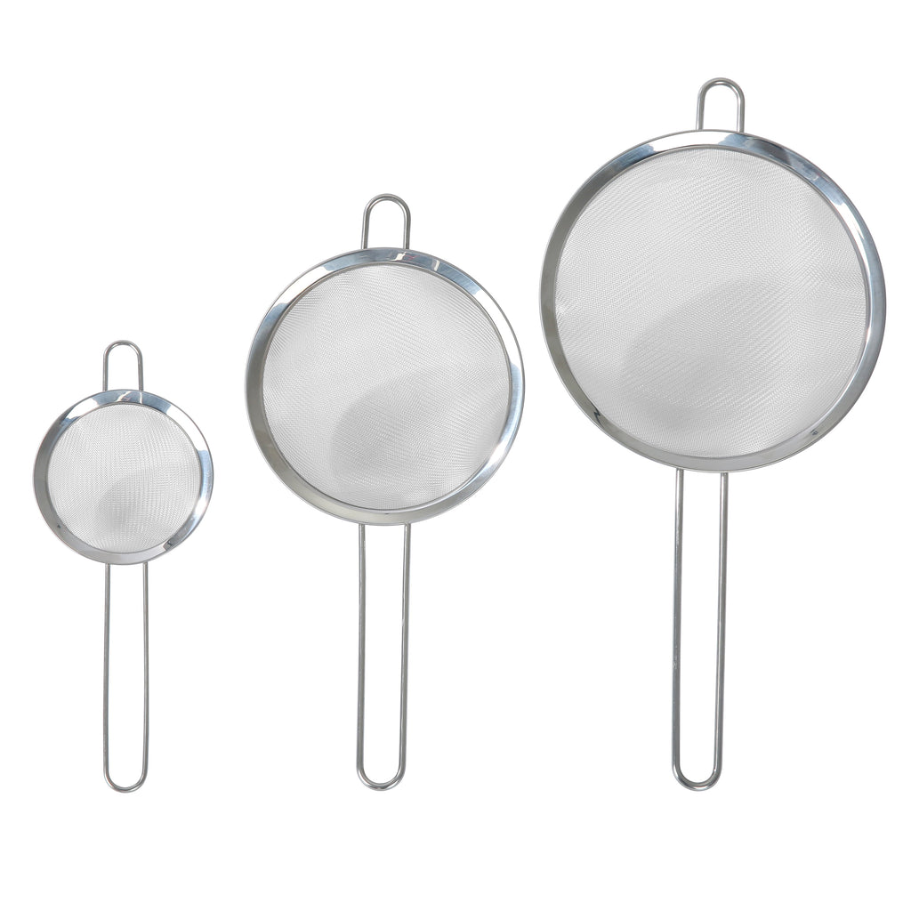 Mainstays 3 Pack Premium Stainless Steel Fine Mesh Strainers, 4", 6", and 8", Silver