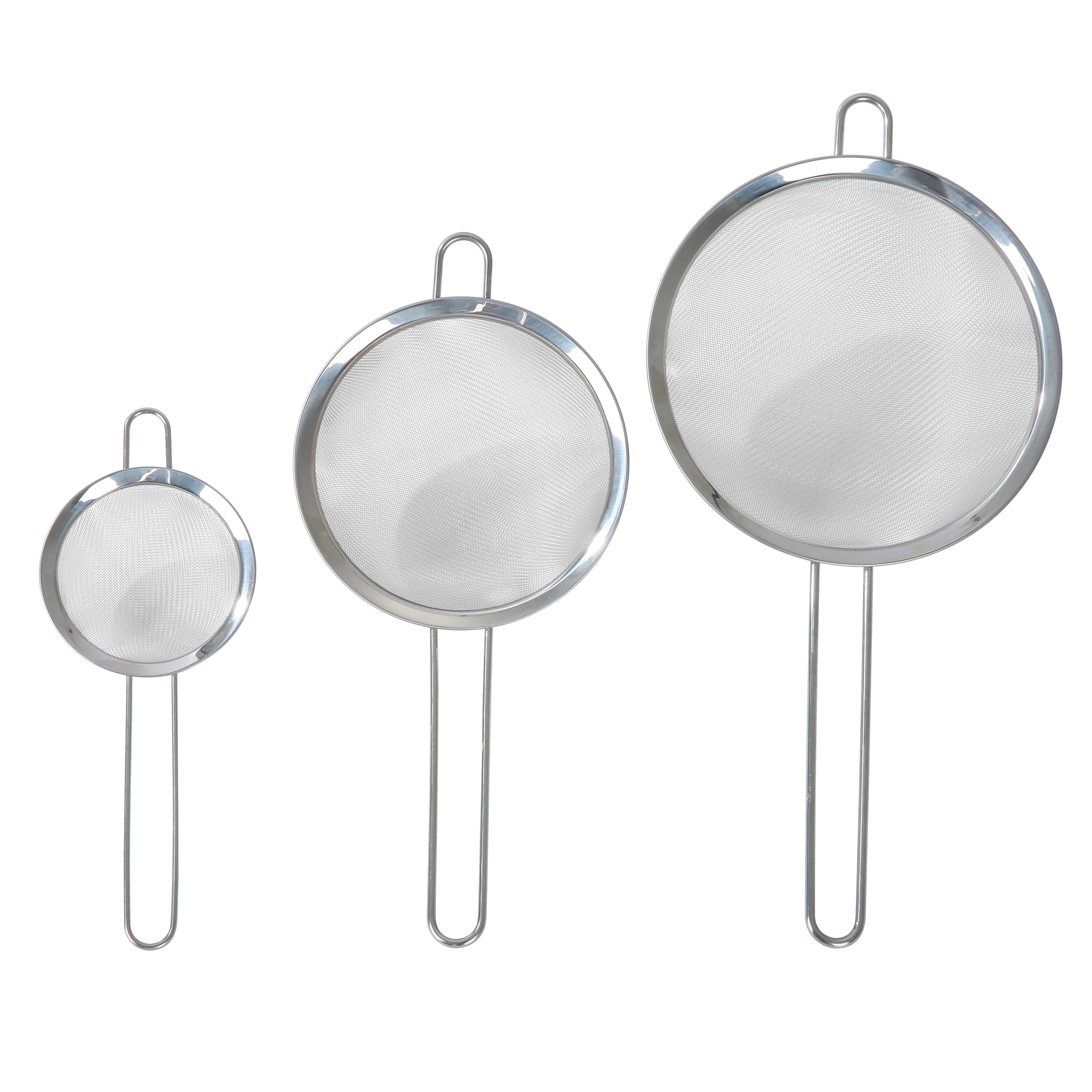 Mainstays 3 Pack Premium Stainless Steel Fine Mesh Strainers, 4", 6", and 8", Silver