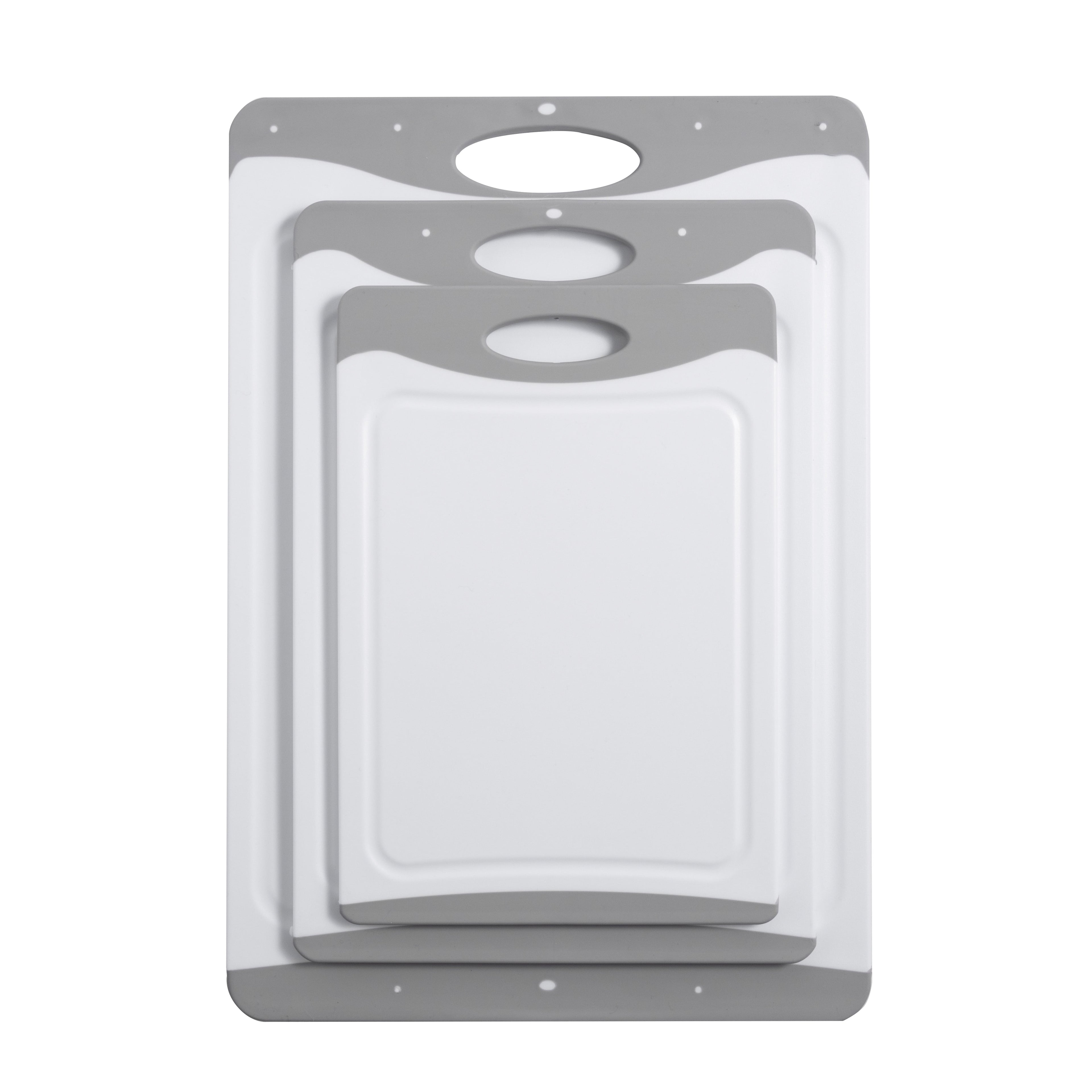 Mainstays 3-Piece Non-Slip Poly Cutting Boards, 50% Recycled PP, 16.9"x 11.8", 13.7" x 9.5", 11.4" x 7.9", White&Silv...