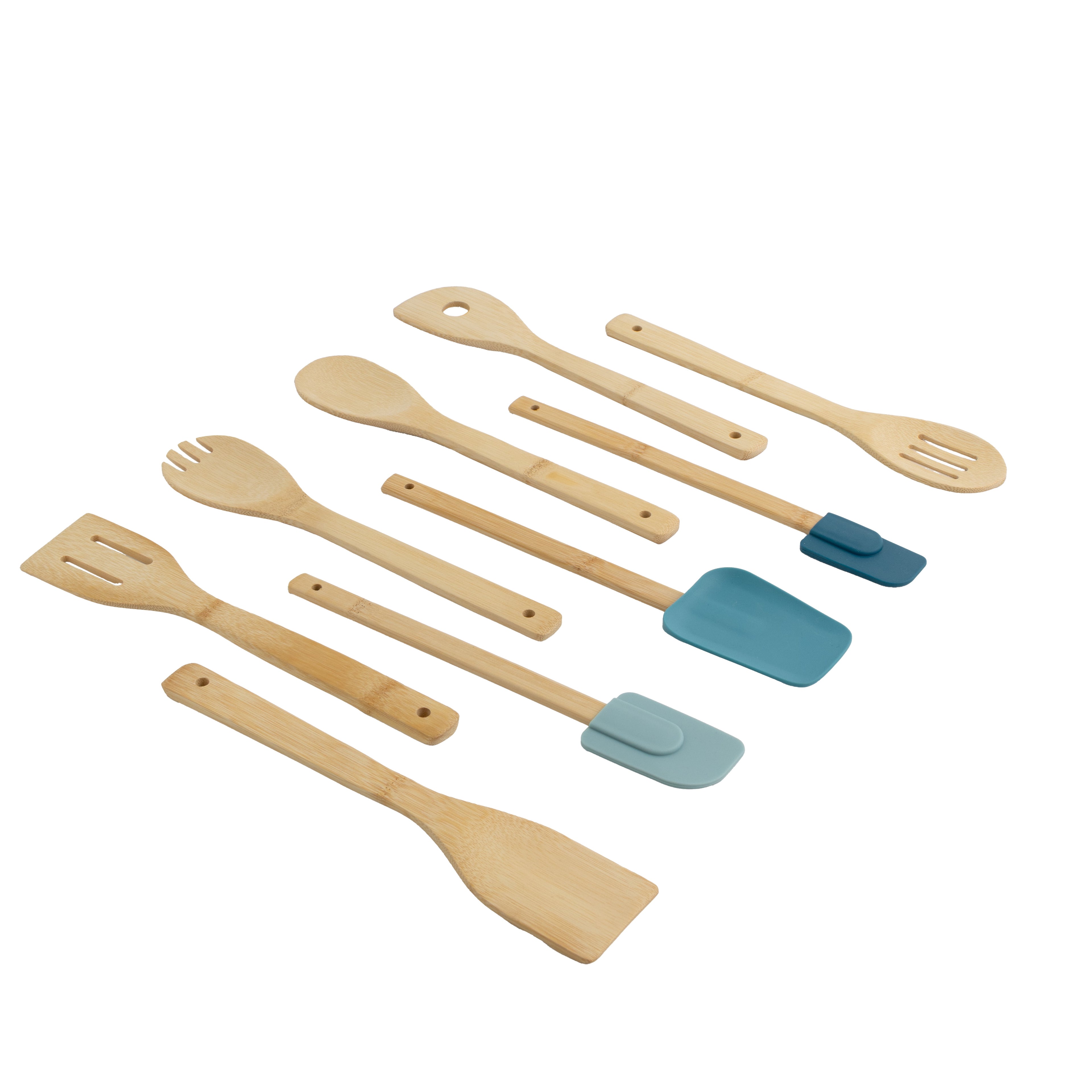 Mainstays 9-Piece Bamboo Gadgets Kitchen and Cooking Utensil Sets, Blue