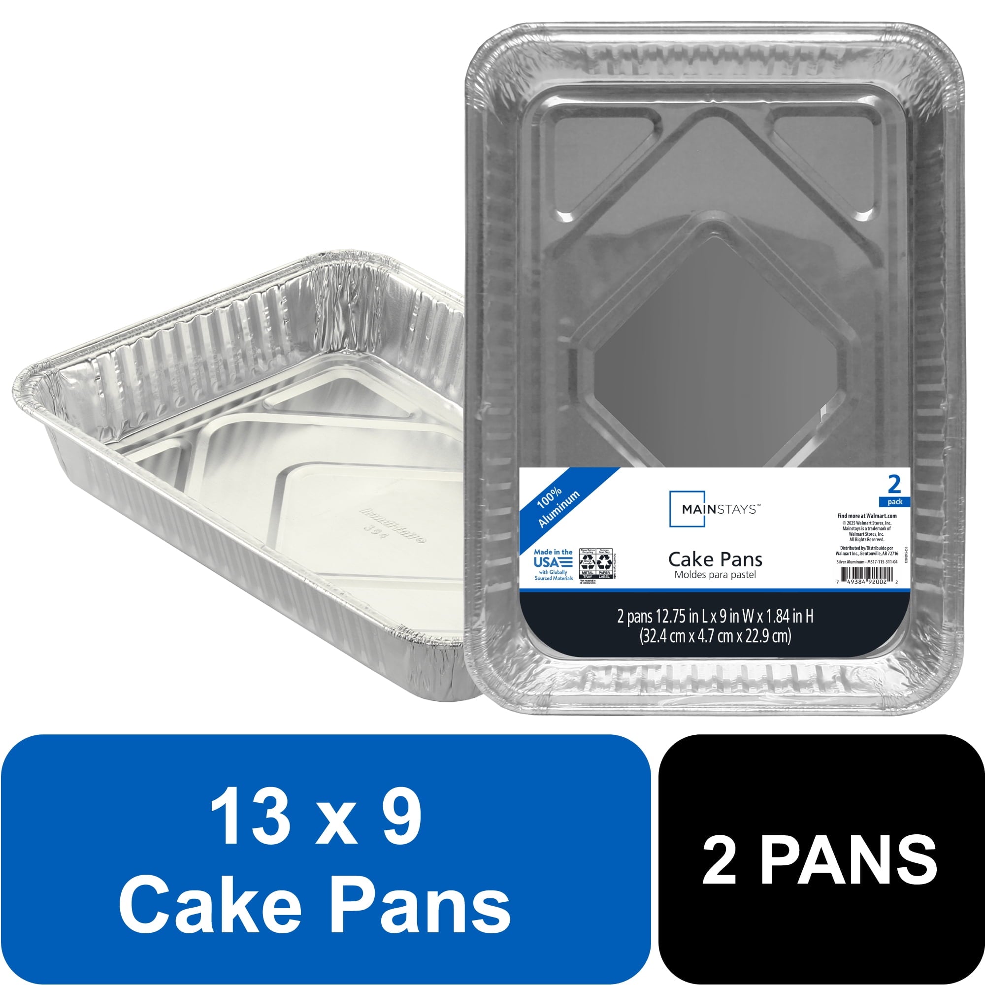 Mainstays Aluminum Foil Cake Pans 13" x 9" 2 Count