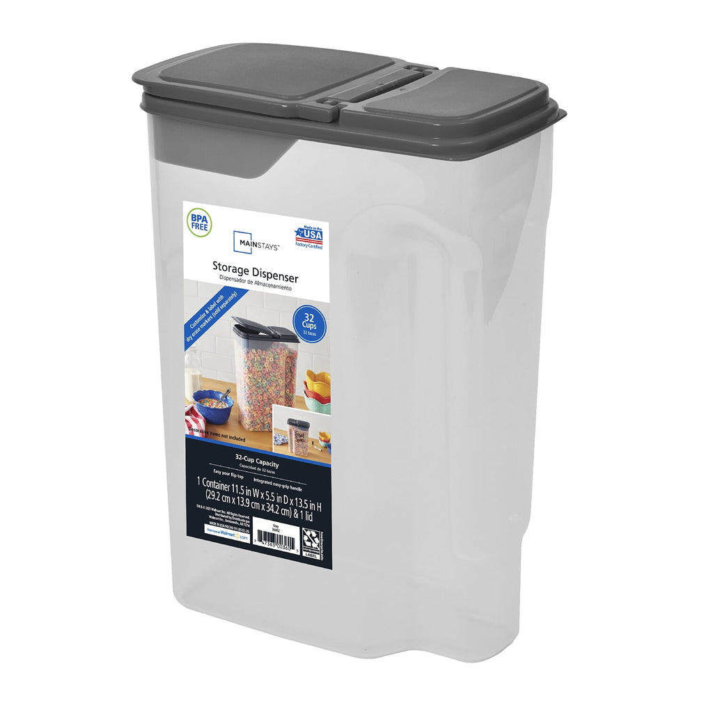 Mainstays Clear Plastic Cereal Dispenser with Lid, 32 Cup Airtight Cereal Storage Container for Pantry Organization a...
