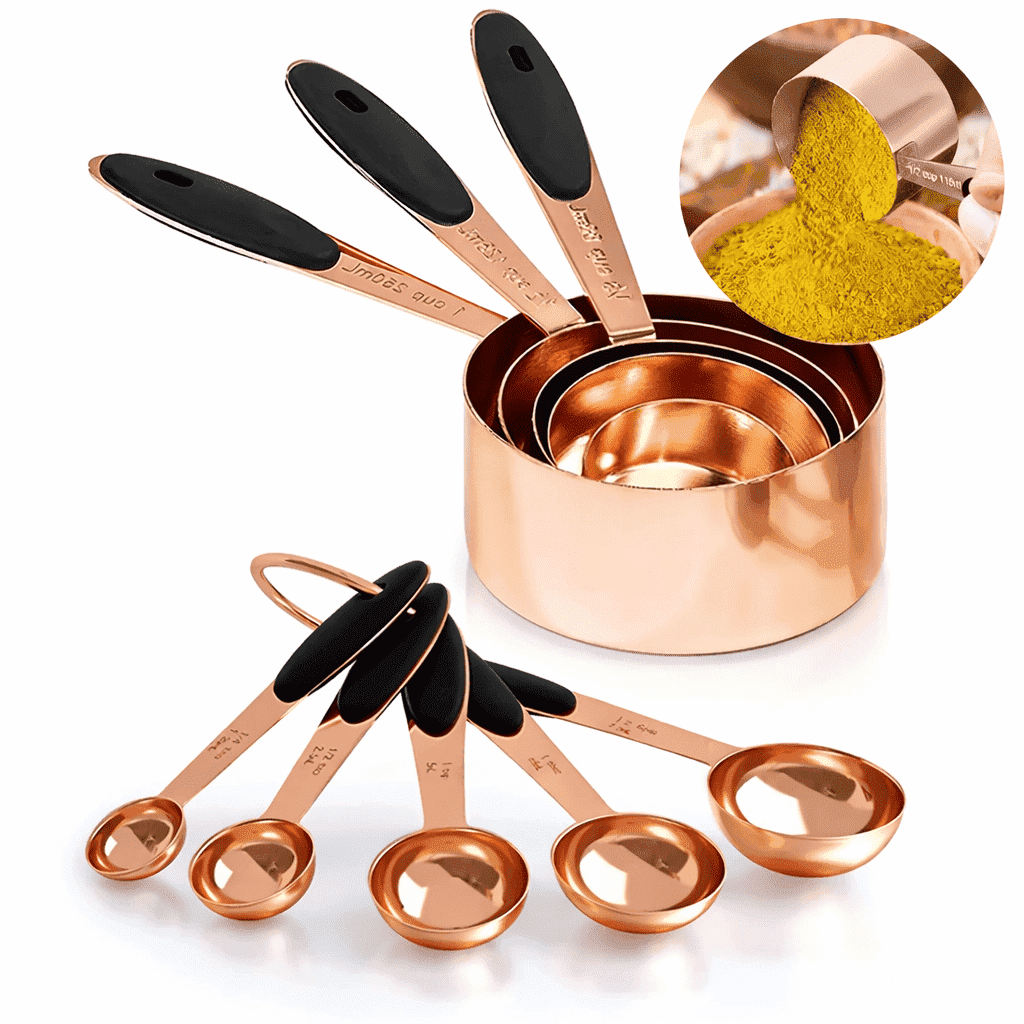 Essenshire 7.05 oz Stainless Steel Stackable Measuring Cups & Spoons Set Rose Gold