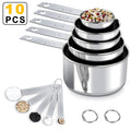 Measuring Cups and Spoons Set of 10, 5 Stainless Steel Cups and 5 Spoons for Kitchen Cooking Baking