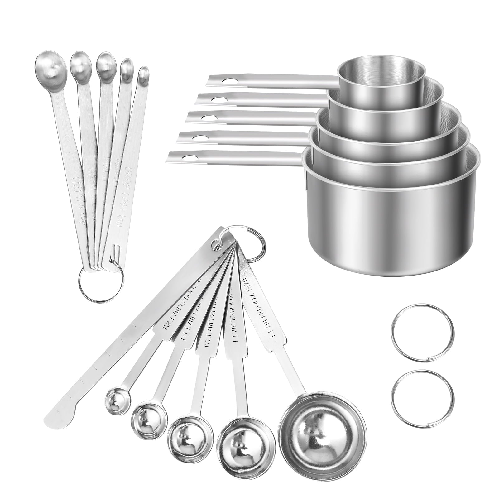 Measuring Cups and Spoons Set of 16, 5 Stainless Steel Nesting Measuring Cups & 5 Spoons, 1 + Leveler & 5 Mini Measur...