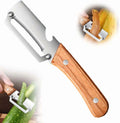 Multi-Functional Vegetable Peeler for Kitchen, 2 Pcs Ultra-Sharp Stainless Steel Blade with Wooden Handle, Built-in B...